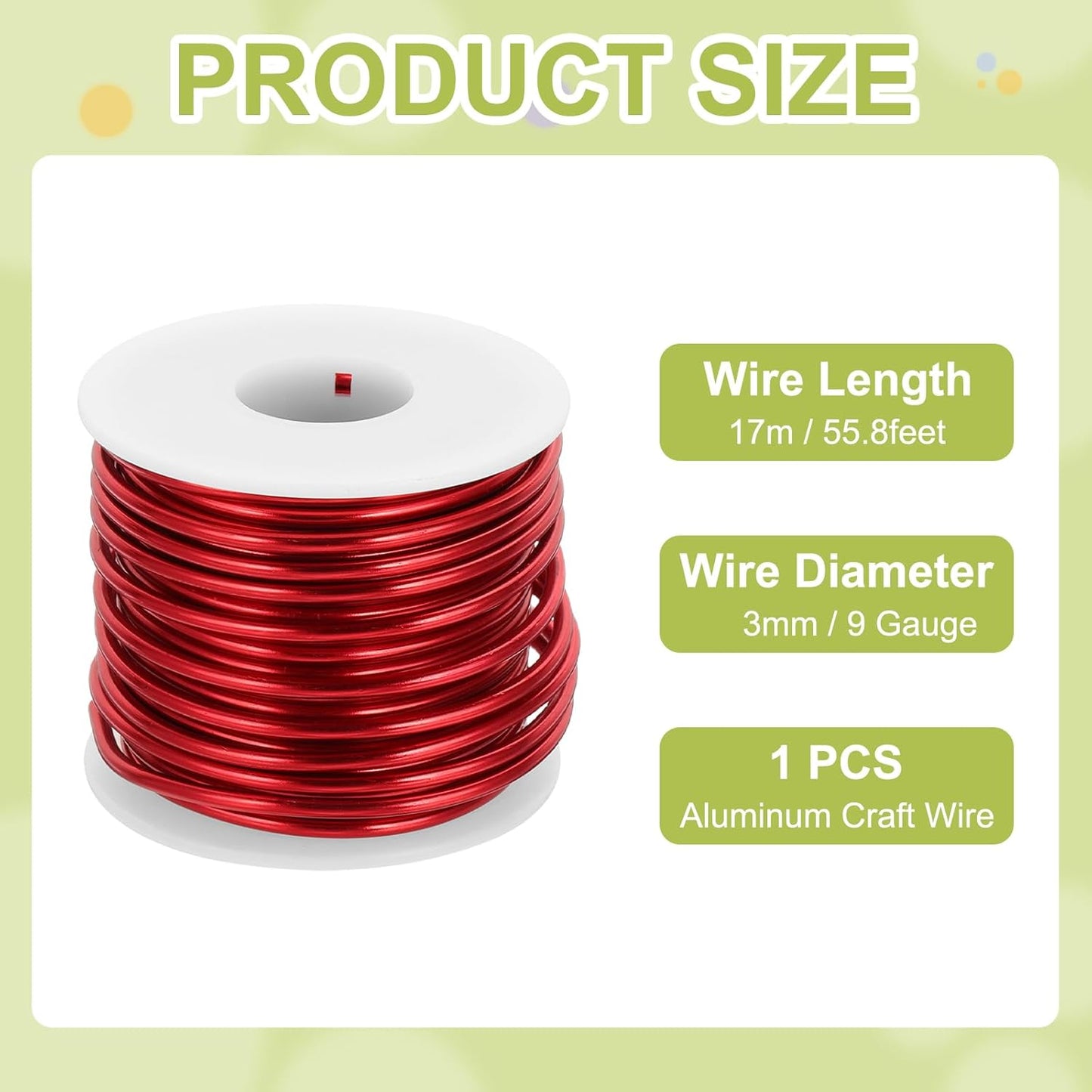 MECCANIXITY 9 Gauge Anodized Aluminum Craft Wire Bendable Bonsai Training Wire 56 Feet 3mm for Sculpting Crafts Wreath Floral Beading Jewelry Making, Red