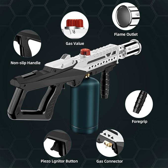 Propane Torch Gun, Powerful Cooking Grill Torch Gun, Adjustable Flamethrower Multi Use Blow Torch for BBQ, Campfire, Charcoal Wood Grills Lighter(Tank Not Included)