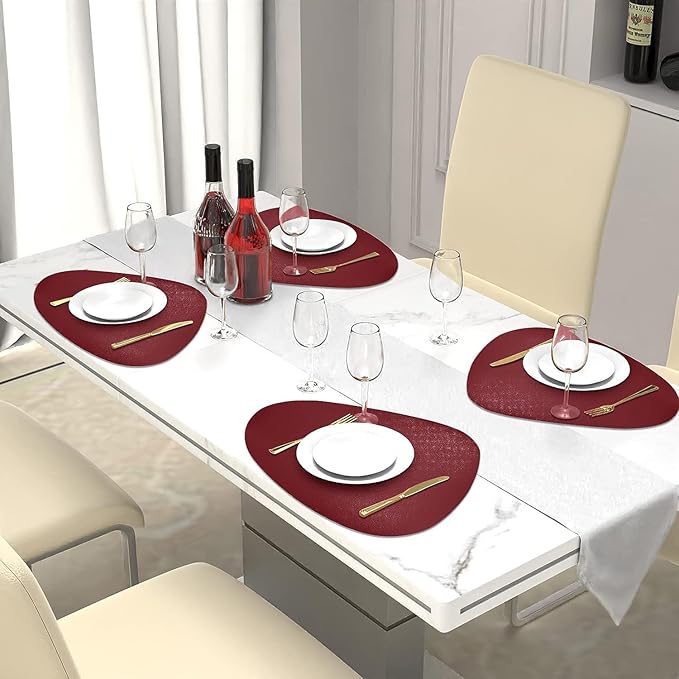 Herda Burgundy Placemats Set of 4 for Dining Table, Wine Red Leather Table Mats Place Mats Wipeable Washable Placemats for Kitchen Dining Patio Table Easy to Clean Holiday Table Christmas Table Mats