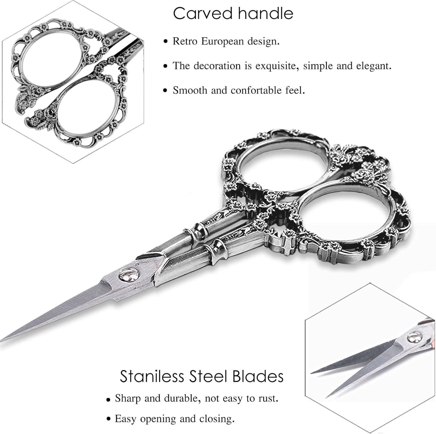 BIHRTC 4.5inch Sewing Embroidery Scissors Craft Scissor with Leather Case Sharp Tip Stainless Steel Scissors Shear for Office Home Sewing Supplies Cross Stitch Needlework DIY Antique Pewter