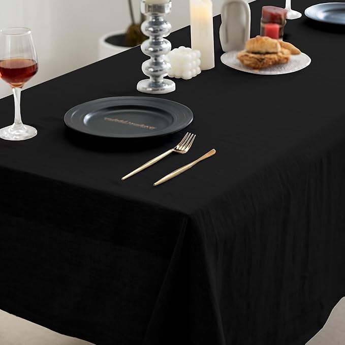 EVERLY 100% Pure Linen Rectangle Tablecloths 60x120Inches for Dining,Buffet Parties,Picnic,Events,Weddings and Restaurants,Decorative Halloween,Thanksgiving Machine Washable Tablecloths-Black