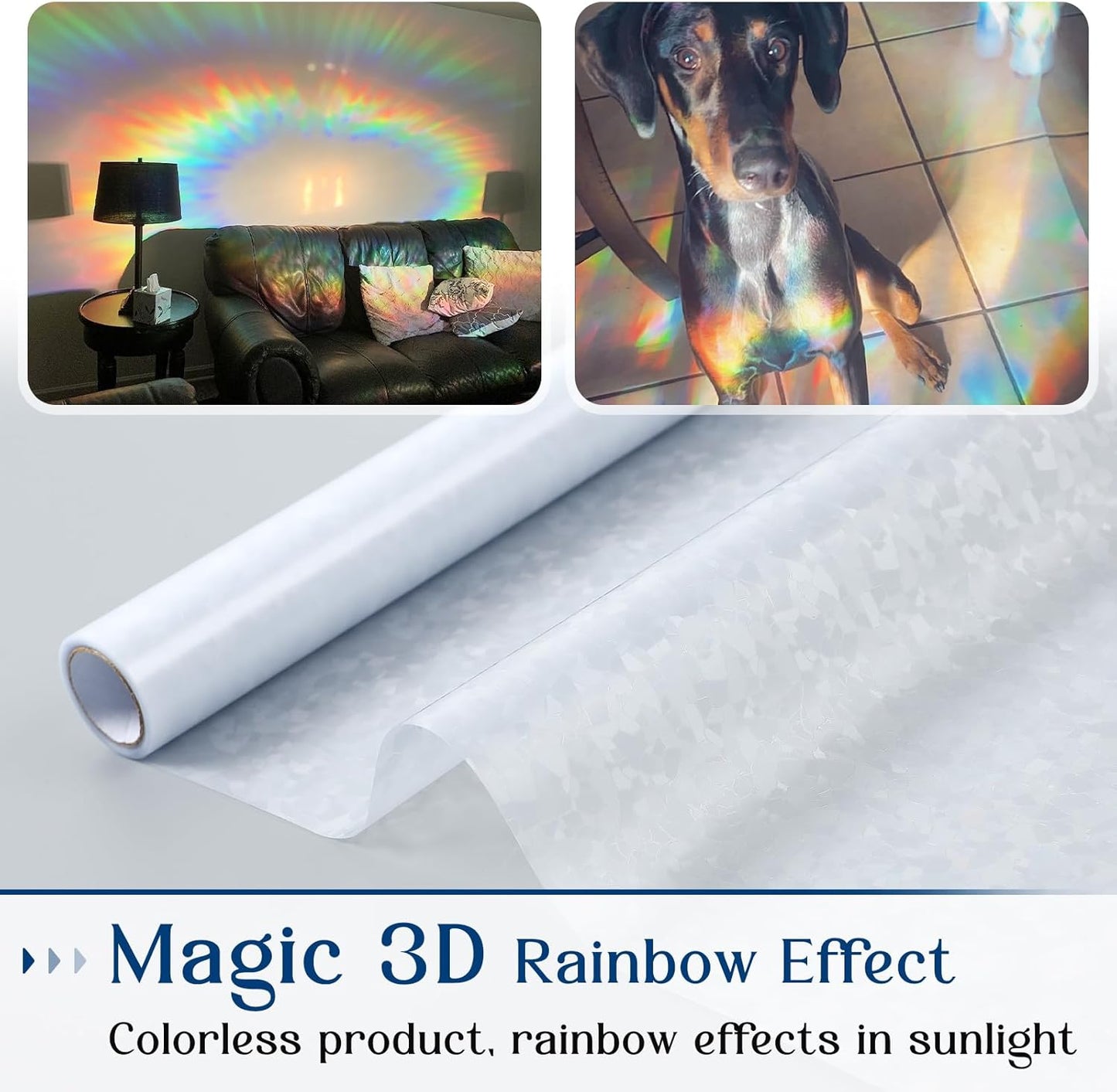 Haton Window Privacy Film, Rainbow Stained Glass Window Clings, 3D Decorative UV Sun Blocking Sticker, Removable Static Cling Heat Control Tint for Home Door, 35.4" x 78.7" Non-Adhesive