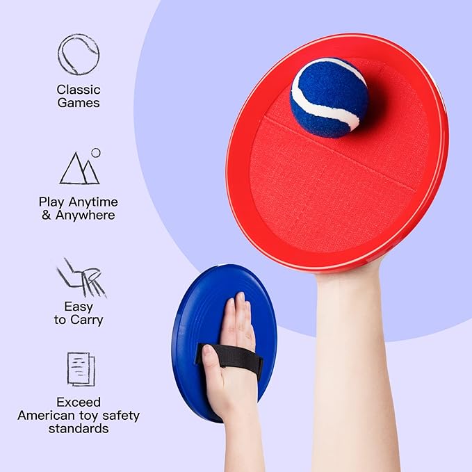 EVERICH TOY Upgraded Toss and Catch Ball Game Set, Kids Toy Stocking Stuffers for Boys Girls Ages 3-12, Includes 2 Paddles 2 Sticky Balls, Water-Resistant Indoor Outdoor Toy for Beach Pool Yard