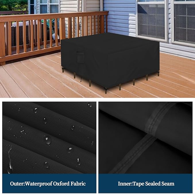 Easy-Going Patio Furniture Set Cover Waterproof Outdoor Square Table Cover with Seal Tape at Seams (49"L x 49"W x 28"H, Black)