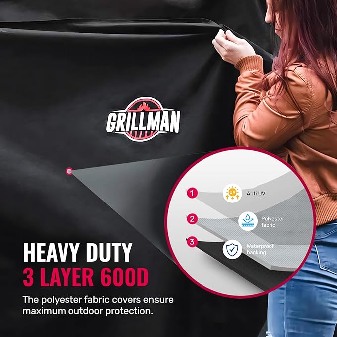 Grill Cover by Grillman, Black, 30 Inch, BBQ Outdoor Grill Covers, Charcoal & Gas Grills, Waterproof, Rip-Proof, Weather-Resistant, Anti-UV, Barbecue Cover for Weber, Genesis, Charbroil, Nexgrill, etc