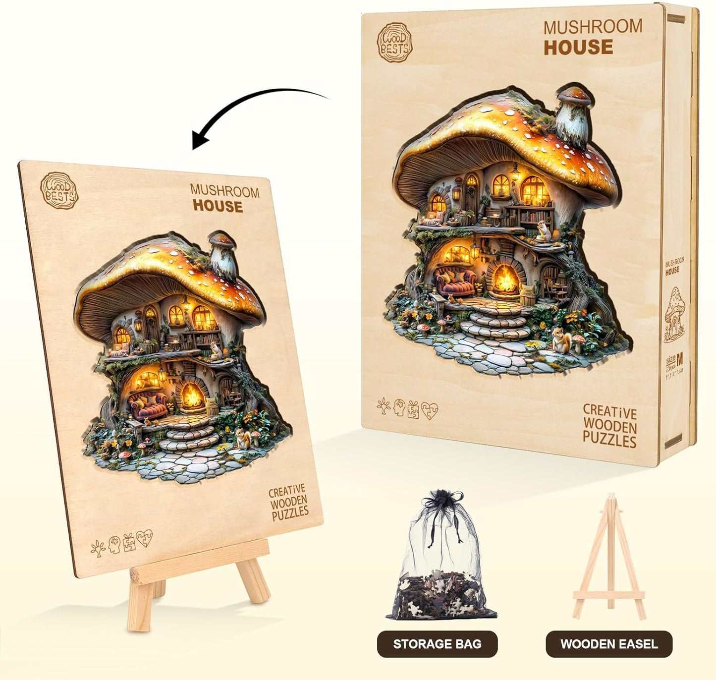 Wooden Puzzles for Adults, Mushroom House Puzzles, Wood Adult Puzzle, Birthday Gifts for Puzzle Lover (L-13.1 * 13.4 in 290pcs)