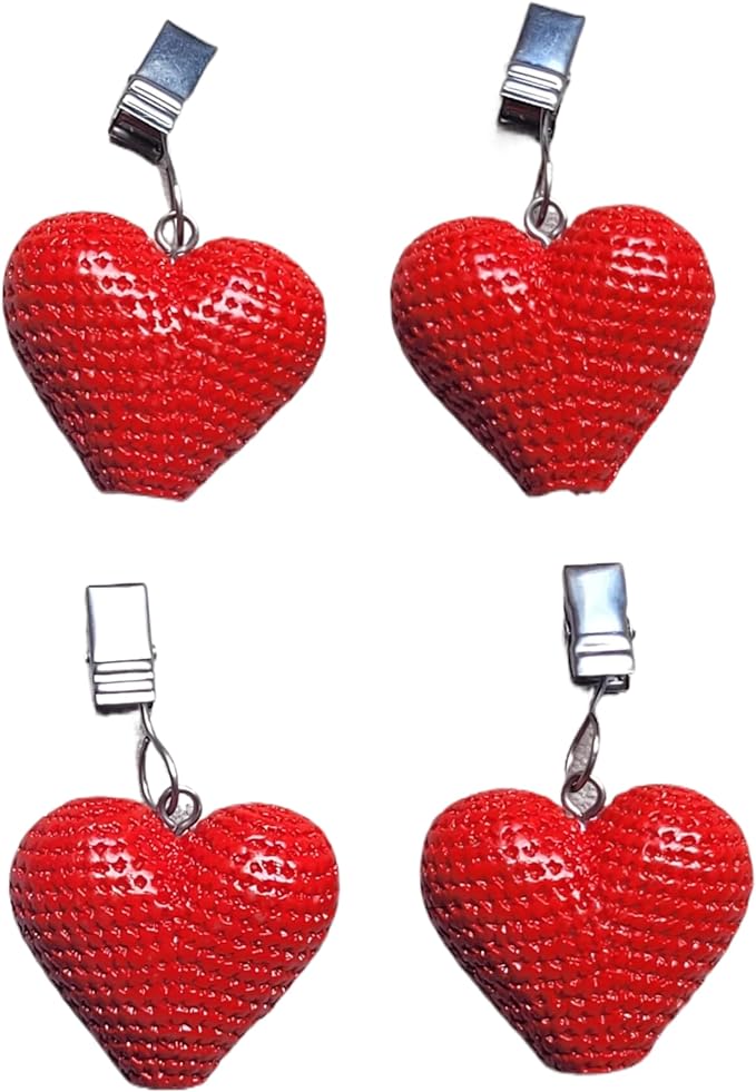 TwoFish Home Set of 4 Red Heart Tablecloth Weights Clips Red Heart Handicraft Tablecloth Clamps Pack of 4