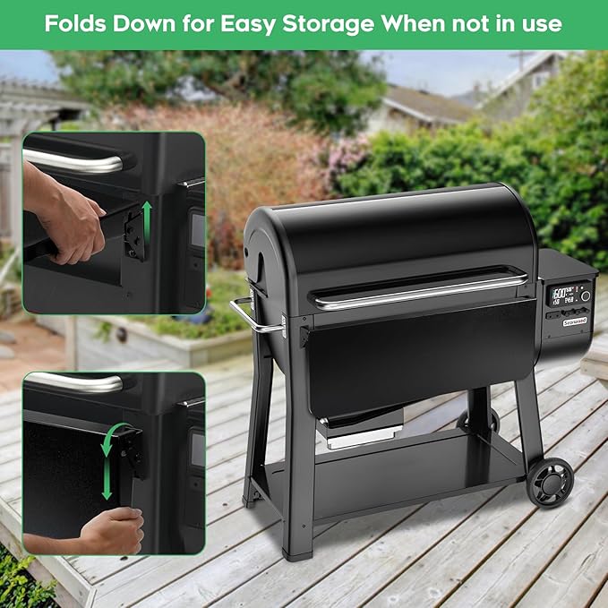 Folding Front Table Compatible with Weber Searwood 600 XL Pellet Grill,Ideal for Food Prep and Storage, 34.8" x 12.3"（Only Fit for Searwood 600 XL Pellet Grill）
