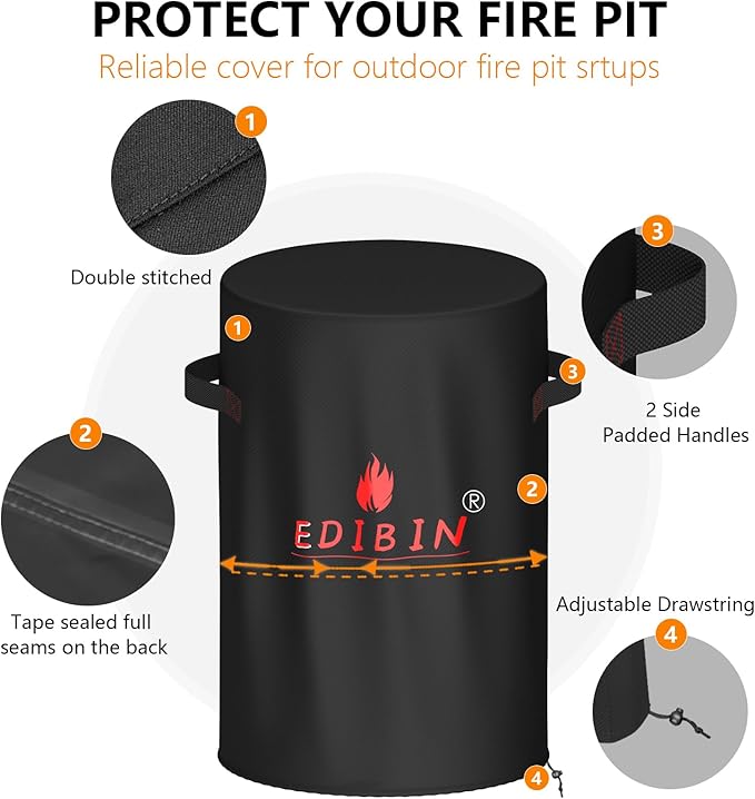 Fire Pit Cover for Bali Outdoors 23 Inch Cylinder Firepit,24" D X 27" H Waterproof Cover Compatible with Bali Outdoors 23 inch Outdoor Fire Pit Round