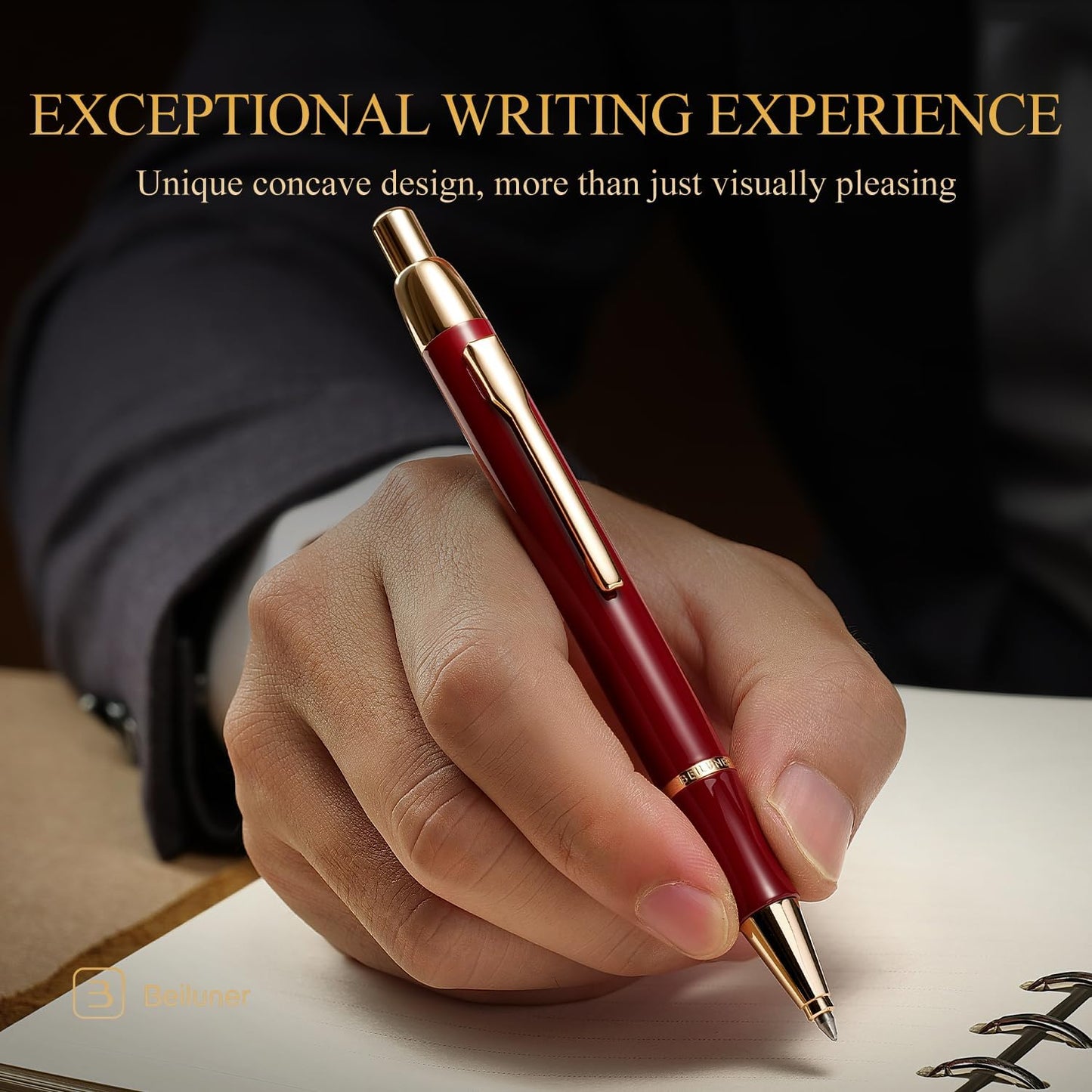 BEILUNER Luxury Gel Pen with 24K Gold Electroplating Finish, Red Piano Lacquer, Luxury Grade Craftsmanship, Best Gel Pen Gift Set for Men and Women