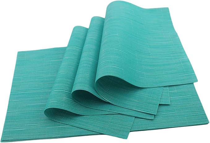 Gugrida Placemats Set of 6 Plaid Checkered Blue PVC Placemat for Dining Table Durable Woven Vinyl Stain tablemats 18"X12"