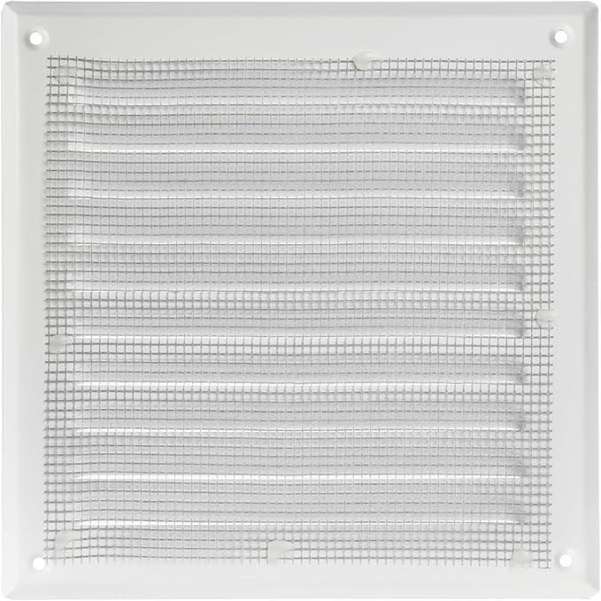 Square Ventilation Grille / 6" x 6" Inch Inside Measurement/White Metal Air Vent Louver - Inside/Outside use - / 7.7" x 7.7" Inch Outer Measurement