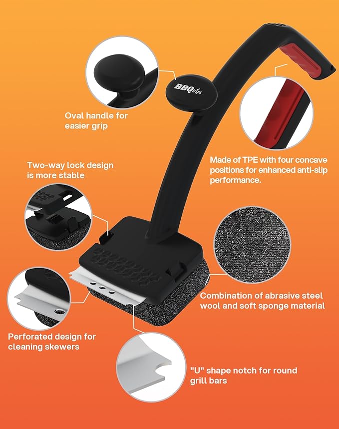 Grill Brush Bristle Free, Grill Brush for Outdoor Grill, Grill Brush and Scraper, Steam Grill Cleaner Brush with Replaceable Steel Fiber Woven Cleaning Head for Grill/Smoker/Gas/Charcoal Grill