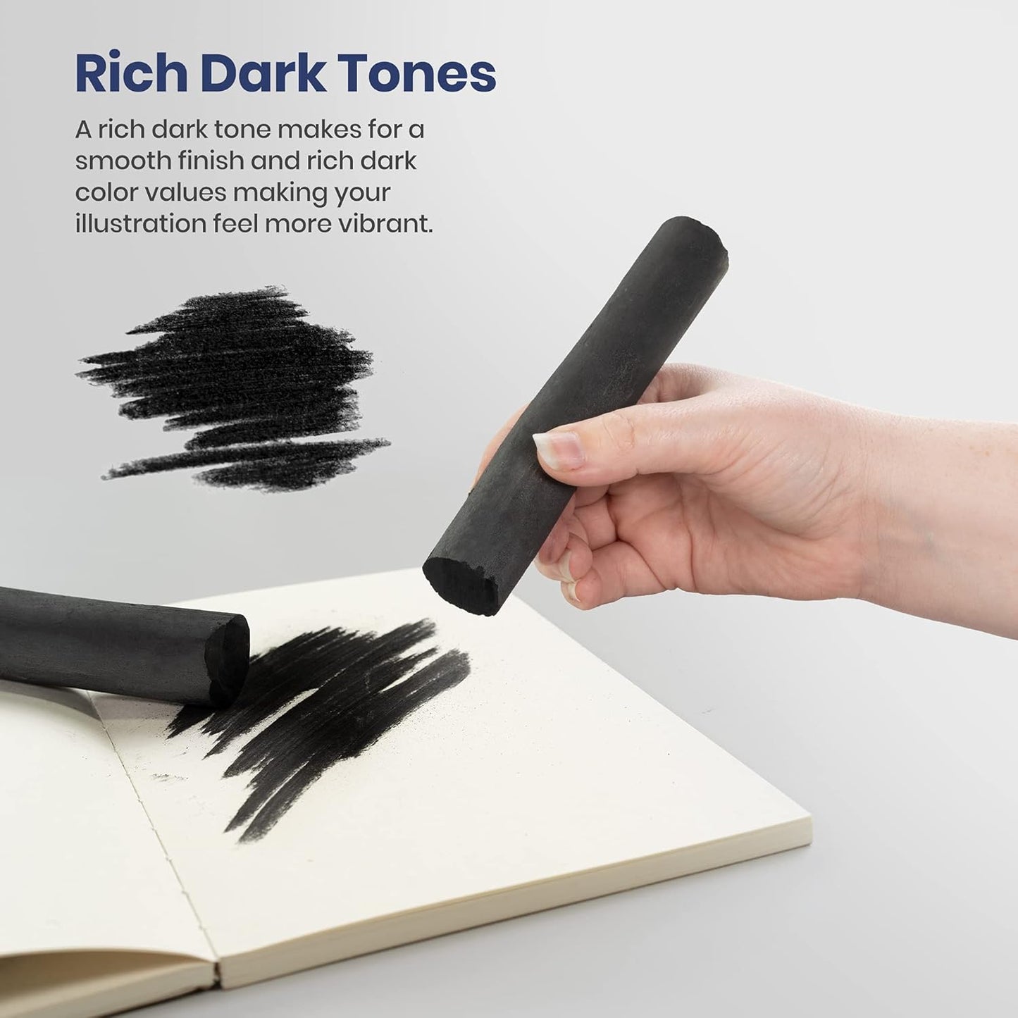 Pacific Arc Large Willow Charcoal Stick, Soft, Black, Willow Charcoal for Sketching and Drawing