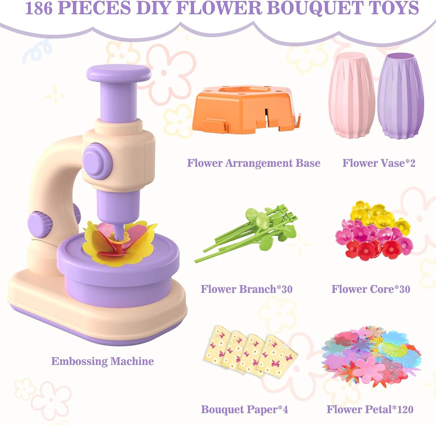 Fabric Flower Bouquets Toys, DIY Arts and Crafts Toys for Kids 4-8, Making Kit Build Own Bouquet, DIY Educational Activities Flower Making Kit Toys for Toddlers, Birthday Gifts for Girls