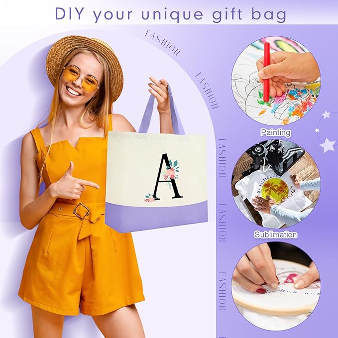 Sanwuta 24 Pcs Canvas Tote Bags Bulk with Zipper Cosmetic Bags 18.5" Cotton Canvas Bag with Handles Reusable Shopping Bags