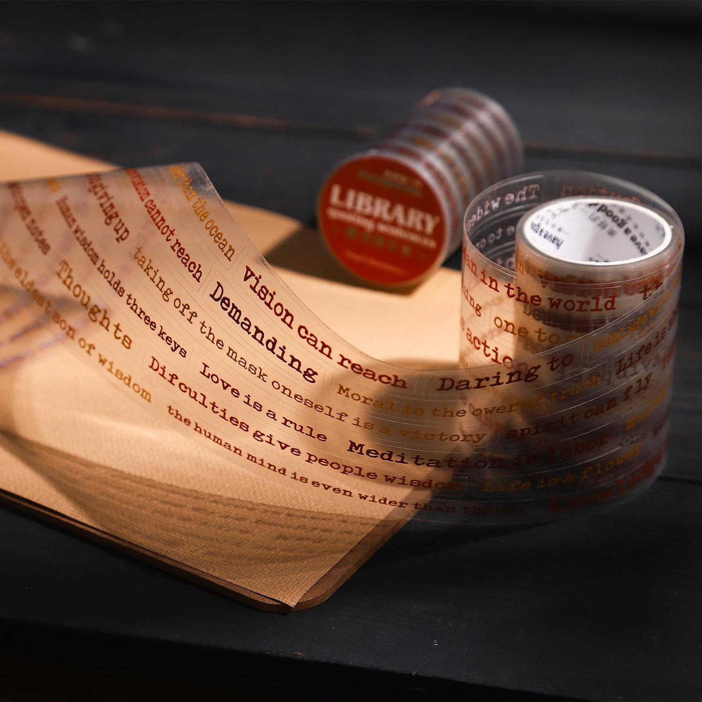 6PCS Sentence PET Tapes, Aesthetic Pre-Cut Ephemera for Journaling, Scrapbooking, and Junk Journals, with Decorative Clip