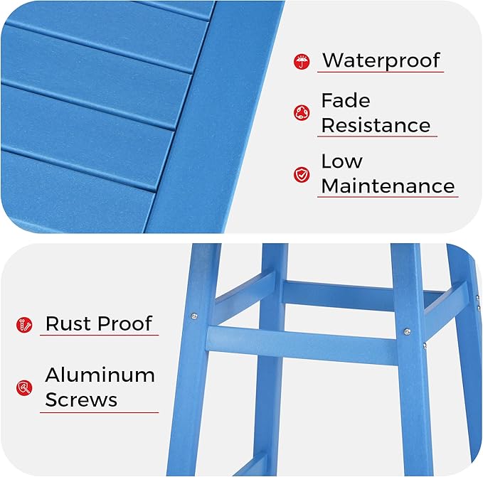Costaelm Outdoor Bar Table, 42" Counter Height Square Patio Cocktail Bar Table with Umbrella Hole, Patio Bistro Dining Pub Table for Front Porch Deck Backyard Garden, Pacific Blue