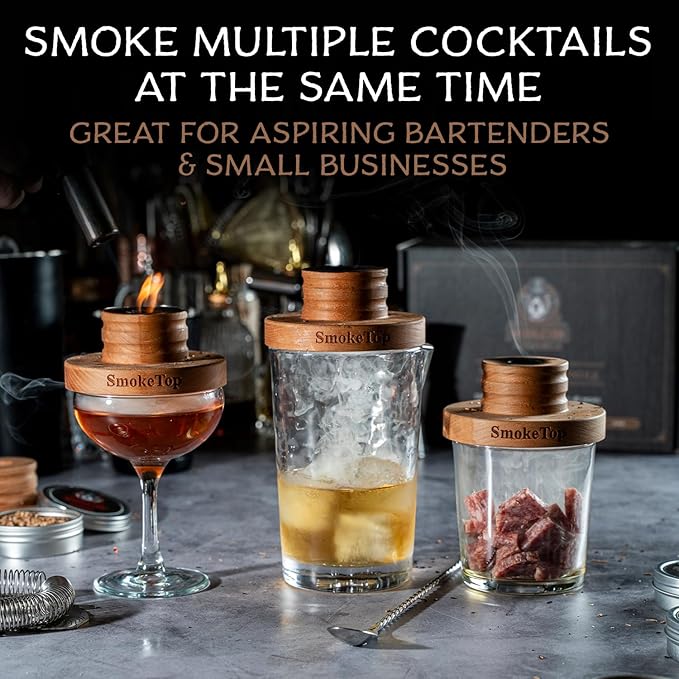 SmokeTop Cocktail Smoker Kit 5 Pack - Old Fashioned Chimney Drink Smoker for Cocktails, Whiskey, & Bourbon With 2oz Sample Wood Chips - by Middleton Mixology