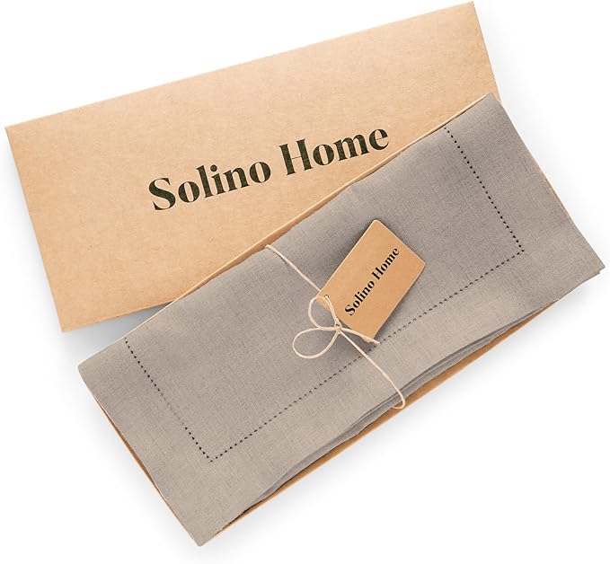Solino Home Linen Table Runner 90 Inches Long - 100% Pure Linen Natural Table Runner 14 x 90 Inch for Spring, Easter - Medium Weight Hemstitch