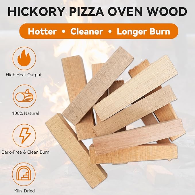 Hickory Pizza Oven Wood 6 Inch, 15 lbs Box – Kiln Dried & Bark-Free Firewood for Pizza Ovens, BBQ Smoking & Grilling – Premium Hickory Wood Logs for Ooni, Gozney, Solo Stove, Bertello