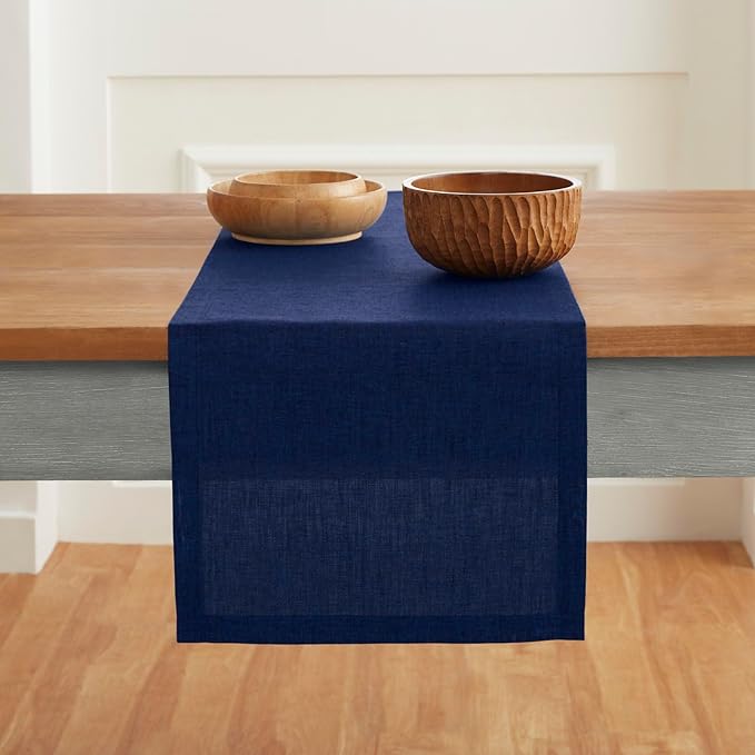 Solino Home Linen Royal Blue Table Runner 72 Inches Long - Athena, 100% Pure Linen Dining Table Runner 14 x 72 Inch - Winter