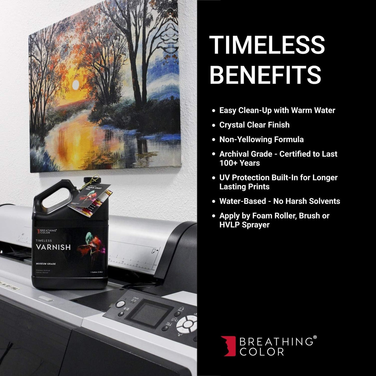 Breathing Color Timeless Archival Print Varnish - 1 Gallon Matte Finish - Premium Water-Based Canvas Coating with Fade Protection and No Glare Finish