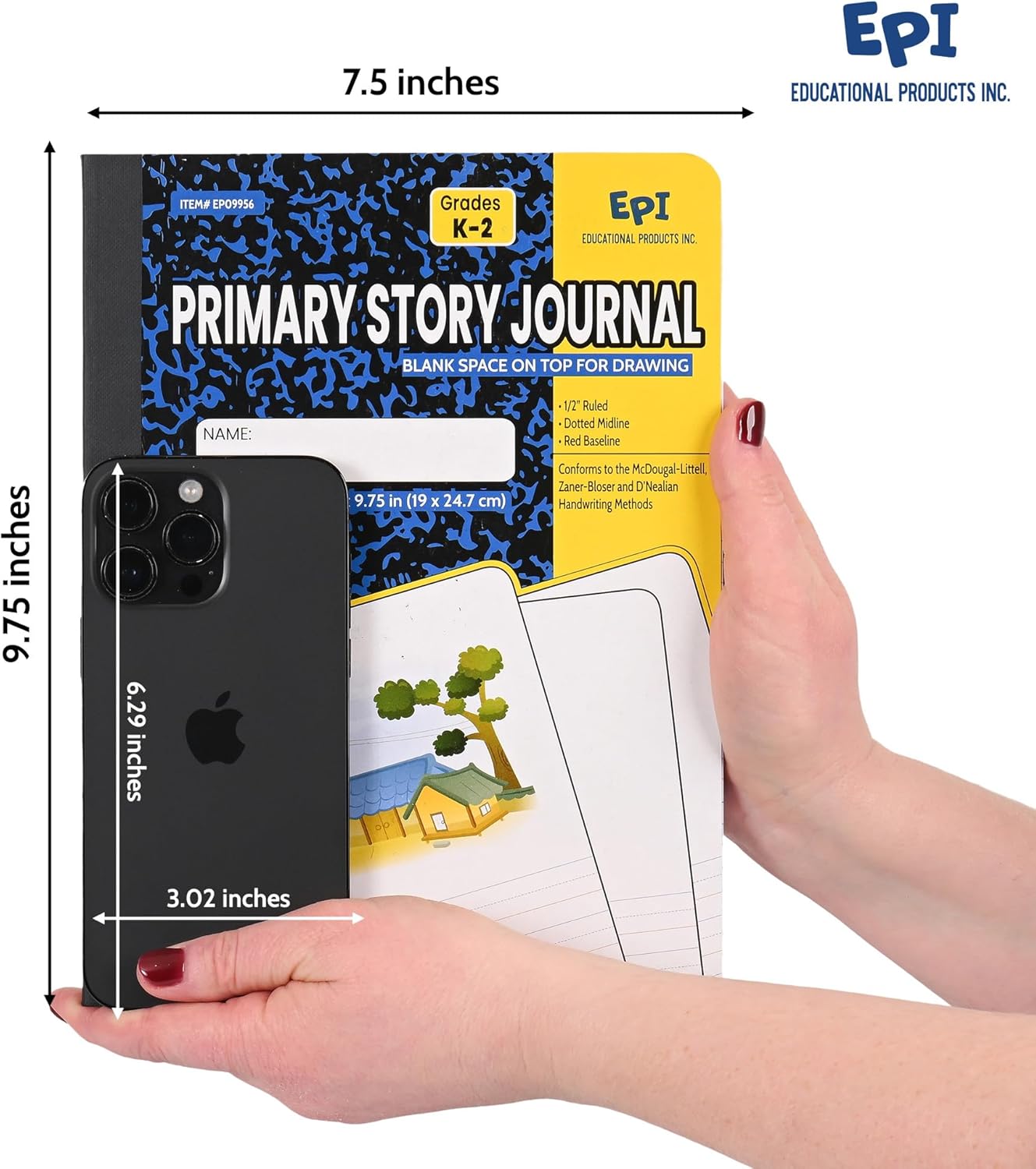 EPI Marble Hardcover Primary Ruled Composition Notebook | 200 Pages (100 Sheets), 9.75 x 7.5 in, Sturdy Sewn Binding | School, Office, Journaling, Notes - 4 Pack