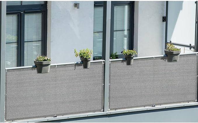 LOVE STORY Balcony Privacy Screen, 3'x10' Deck Shield Screen Fence Cover,UV Protection and Weather-Resistant, 3 FT Height for Deck, Patio, Backyard, Outdoor Pool, Porch, Railing, Beige-Grey