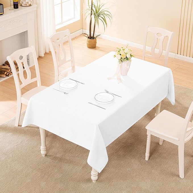 BALCONY & FALCON Rectangle Tablecloth Washable Wrinkle Resistant and Water Proof Table Cloth Decorative Linen Fabric Tablecloths for Dining Parties Kitchen Wedding and Outdoor Use (White, 55x70)