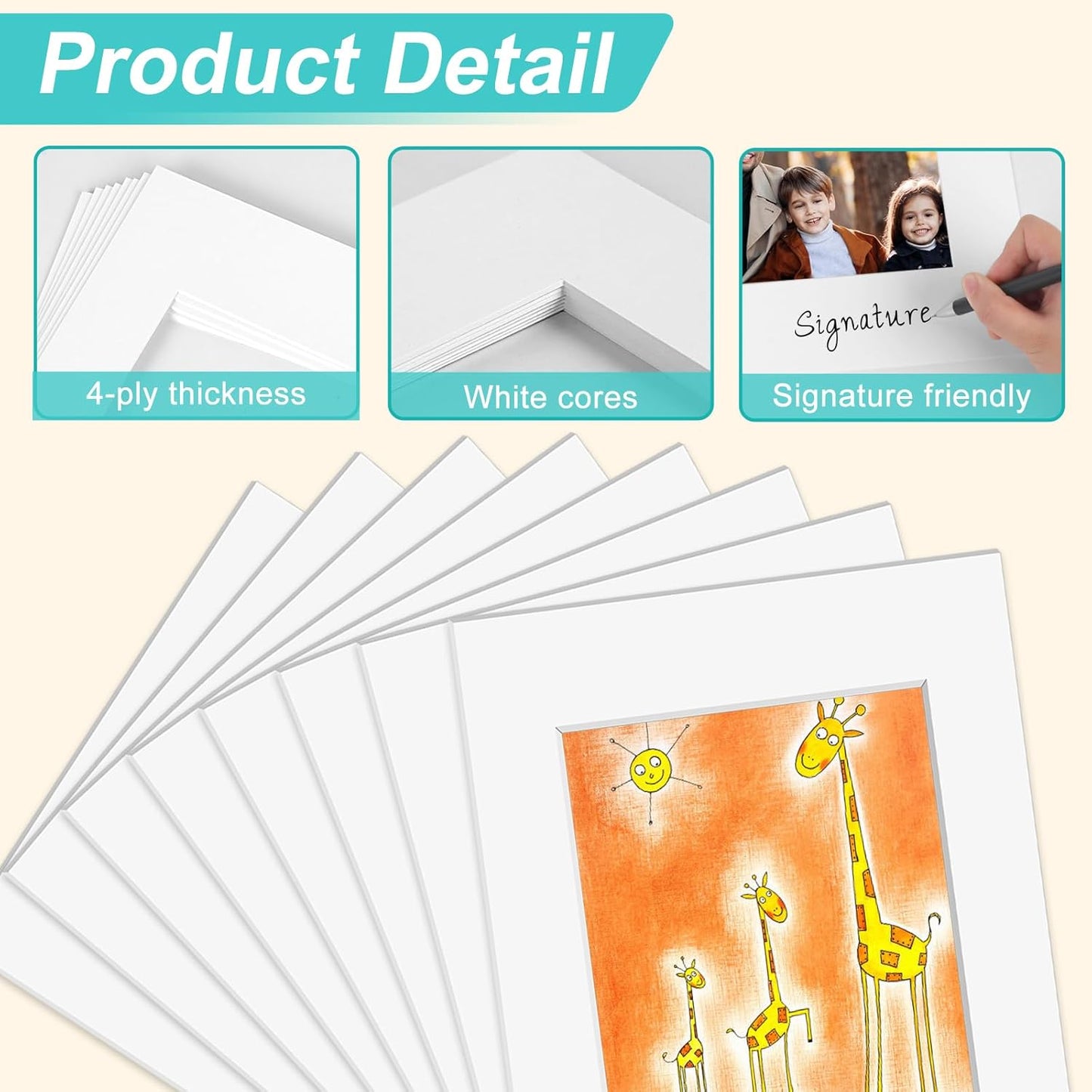 Phinus 8 Pack Picture Mats for Frames, Acid Free 11x14 Matted to 8x10, Picture Frame Mats for Pictures, Watercolor, Artwork and Prints (White)