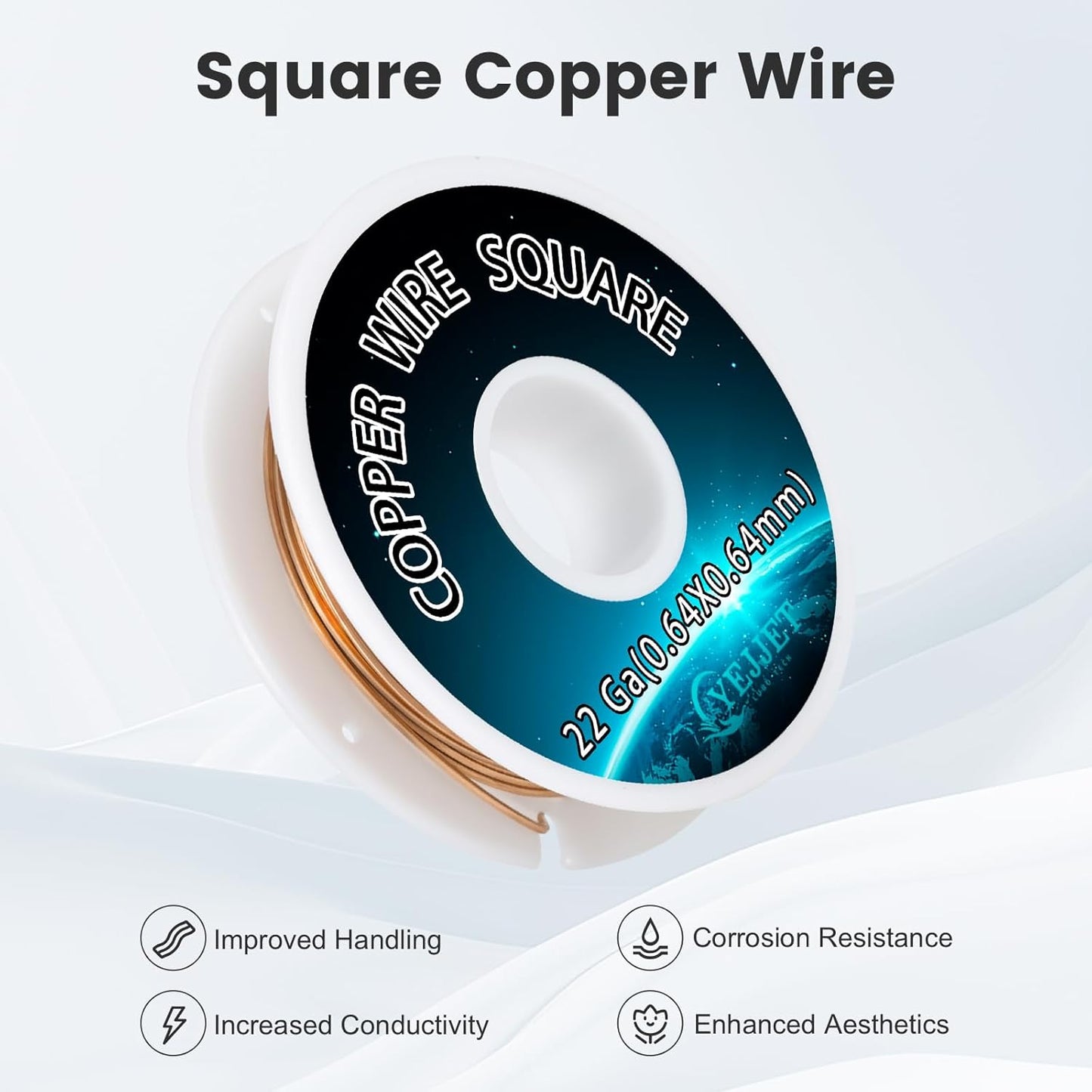 Copper Wire Square 22 Gauge - 0.64mm Dead Soft Jewelry Wire, 30 Feet - Pure Copper Craft Wire for Jewelry Making, Wrapping, Beading, DIY Projects