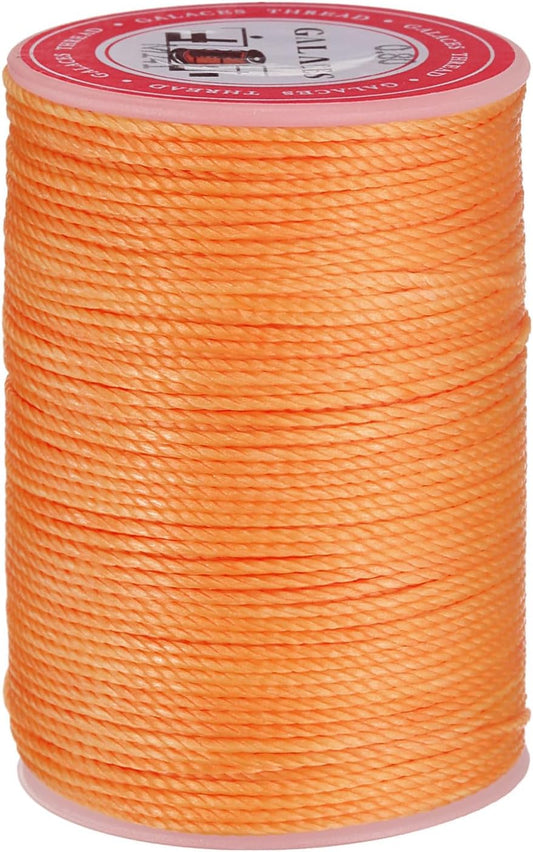 uxcell Round Leather Sewing Waxed Thread, 55m / 60 Yards Wax Polyester String, 0.8mm Waxed Stitching Cord for Leather Crafts, Bookbinding, Bracelets Braided, Orange