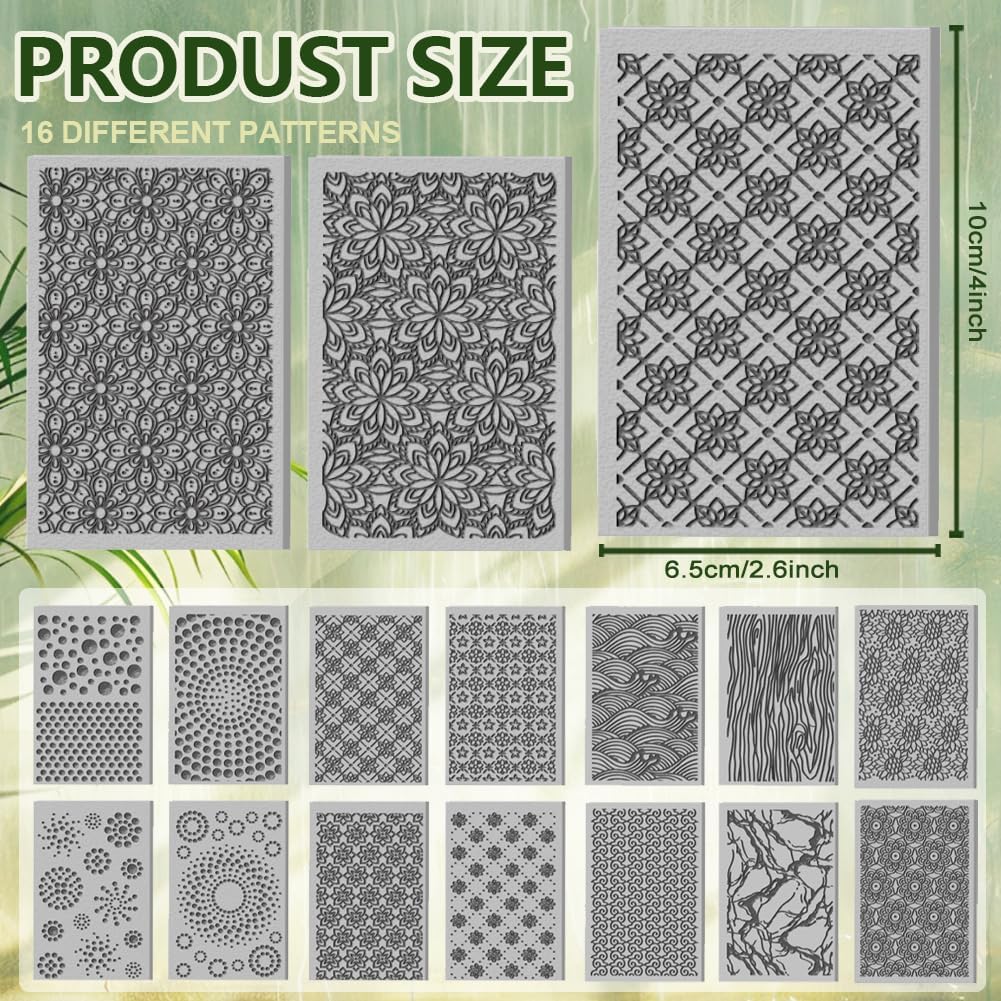 CHGCRAFT 16 Sheets Abstract Floral Clay Texture Mat Seamless Flower Pattern Polymer Clay Texture Sheets DIY Tools for Pottery Earring Jewelry Making Stamp Engraving Machines, 4x2.6inch
