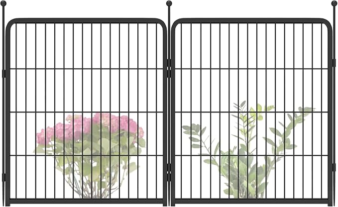 FXW Garden Fence Outdoor for The Yard – 32in(H) x 4.5ft(L) Heavy Duty Metal Animal Barrier for Dog and Rabbit, Decorative Dog Fence, 2 Panels, Black