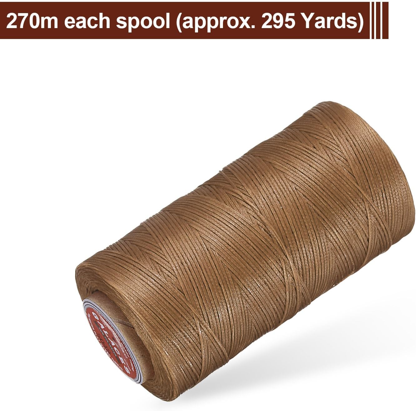 uxcell Flat Leather Sewing Waxed Thread, 270m / 295 Yards Polyester Wax String, 150D Wax Stitching Cord for Leather Crafts, Bookbinding, Bracelets Braided, Khaki Brown