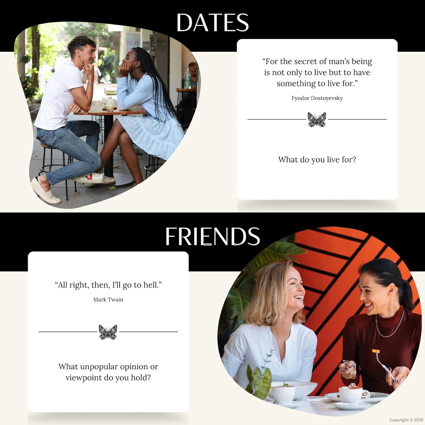 Conversation Cards – 54 Inspiring Quotes Paired with Questions to Spark Honest, Fun & Meaningful Conversations for Couples, Families & Friends