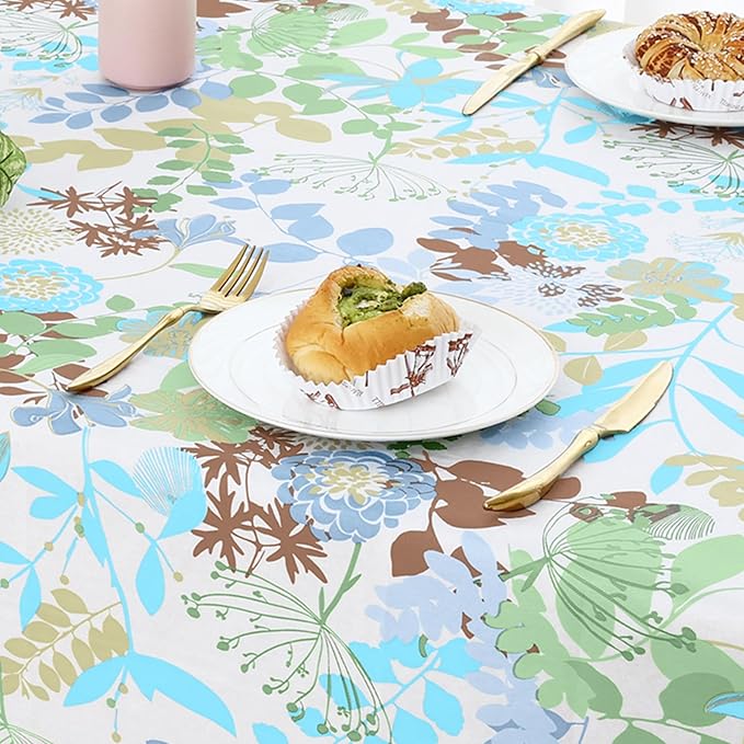 misaya Rectangle Waterproof Vinyl Table Cloth, Wipeable Tablecloth with Flannel Backing, Plastic Table Cover for Dinner, Picnic, Indoor and Outdoor (Leaves, 60" x 102")