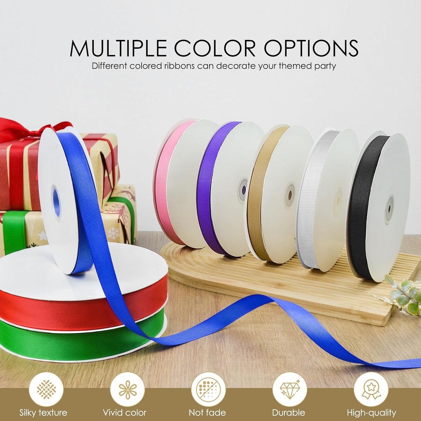 100 Yards 5/8 inch Grosgrain Ribbon, Solid Color Fabric Ribbon Perfect for Gift Wrapping, Wedding, Handmade Bows, Floral Bouquets and Party Decoration(Champagne Gold)