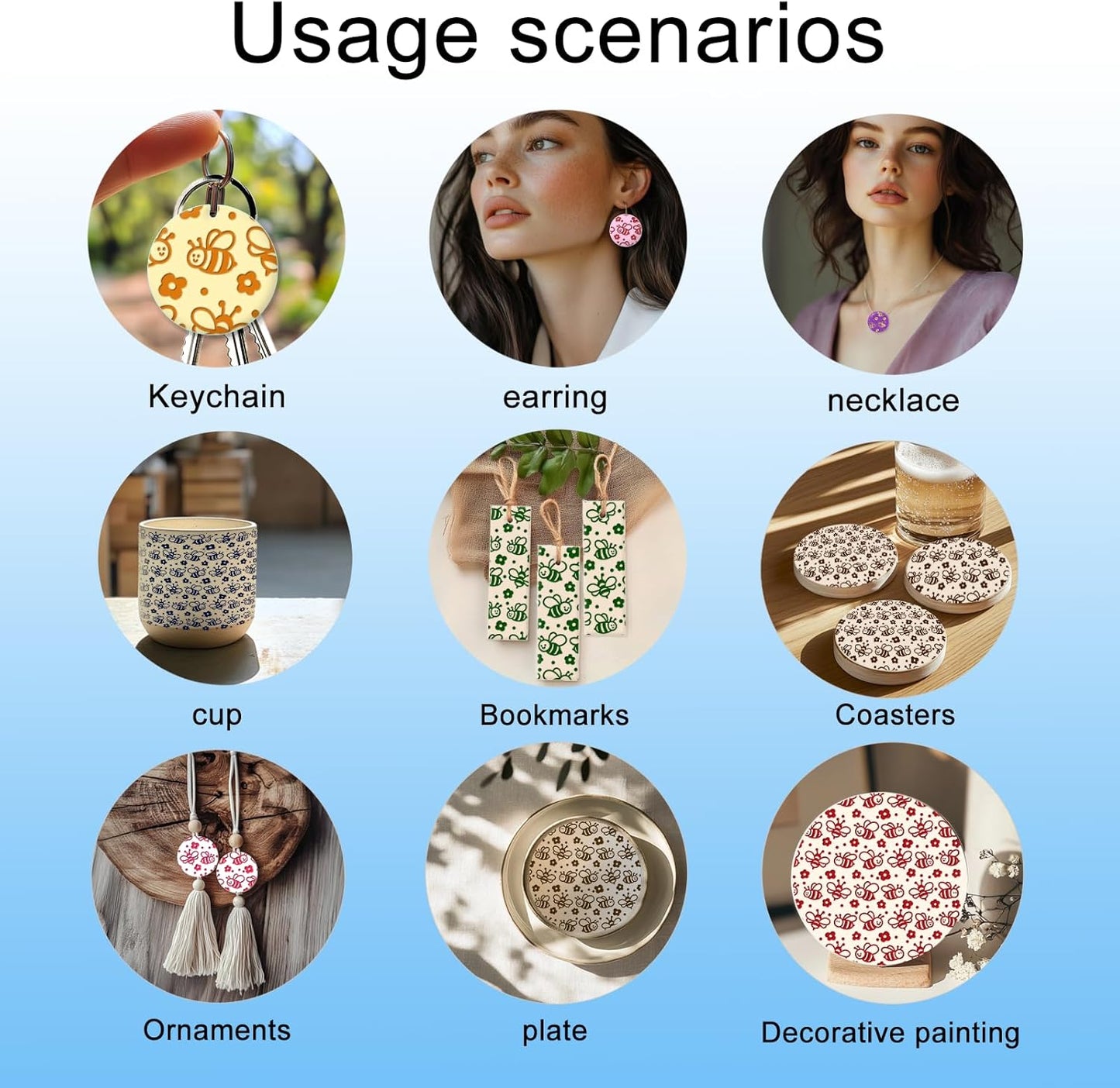 CHGCRAFT Cartoon Bees Pattern Polymer Clay Texture Sheet Seamless Flowers Pattern Silicone Texture Mat for Polymer Clay Making Earrings Jewelry DIY Crafts 5.5 × 5.5 Inch