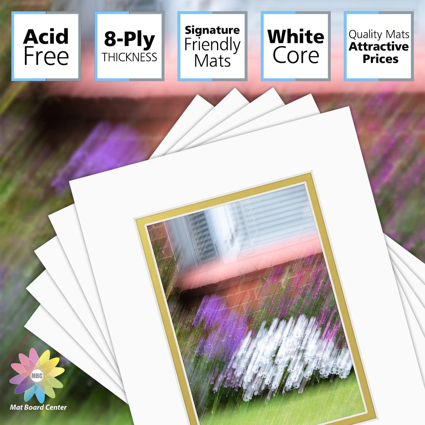 Mat Board Center, Double Mat - Acid Free, 8-ply Thickness, White Core - for Pictures, Photos, Framing (Off White Over Gold, 8x10 for 5x7, Pack of 5)