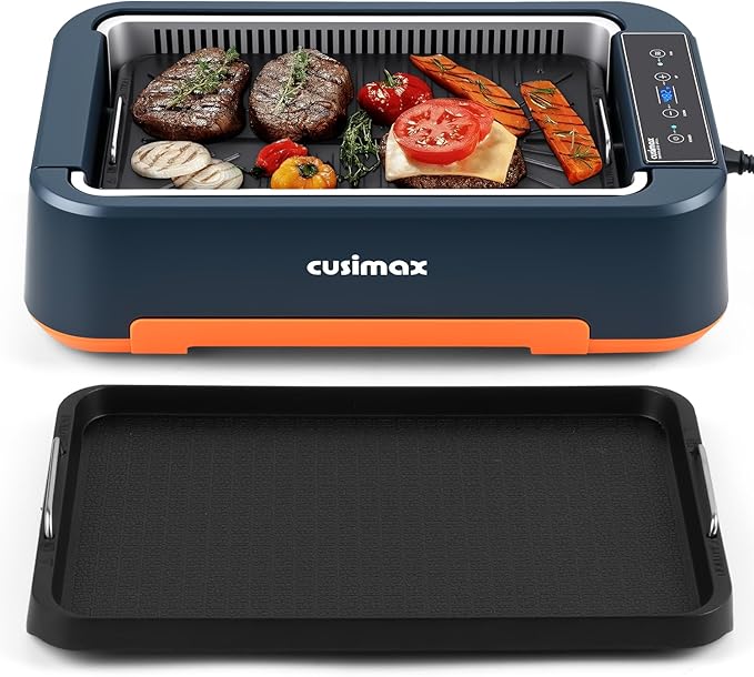 Electric Grill, CUSIMAX Smokeless Indoor Grill & Griddle, Electric Korean BBQ Grill with Turbo Smoke Extractor & REPLACEABLE Filter Sponge, Smart LED Display, Larger Grilling Area, 1500W(New Model)