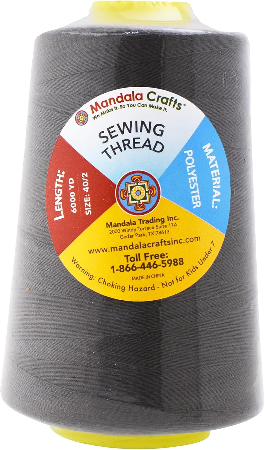 Mandala Crafts 4 Pack of Serger Threads Cones Spools - 40S/2 24000 Yards Polyester Dark Gray Threads for Sergers Machine and Overlock Quilting Sewing Machine