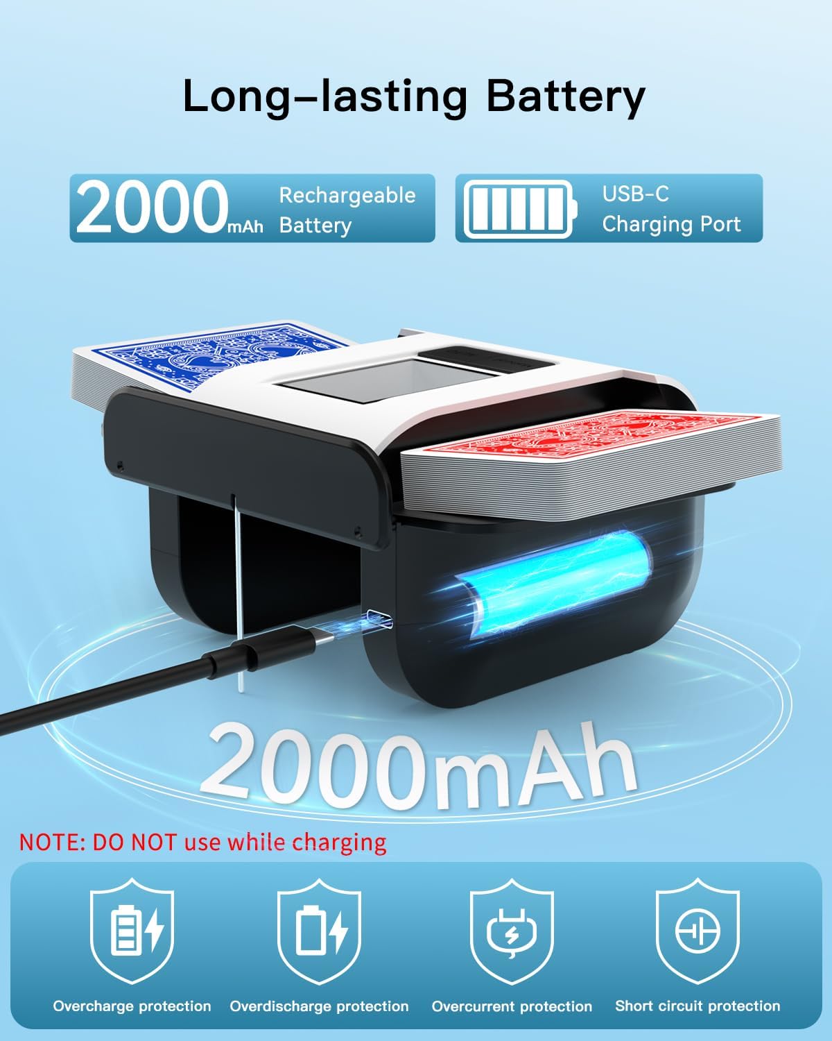 Automatic Card Shuffler, Rechargeable Cards Shuffler Machine with AUTO & Manual Mode, 1-2 Decks Low Noise Electric Shuffling Machine for Poker, UNO, Texas, Blackjack, Skip-Bo, Bridge, Phase 10