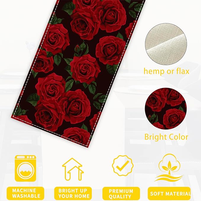 Table Runner Red Roses Table Runners Summer Seasonal Kitchen Dinning Decor for Indoor Outdoor Holiday Home Wedding Party 13x70 Inch