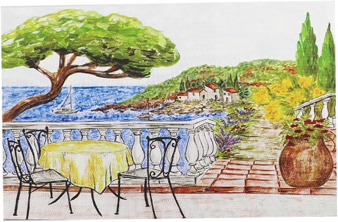 Gugrida Placemats Set of 6 Plaid Checkered Colorful Landscape PVC Placemat for Dining Table Durable Woven Vinyl Stain tablemats 18"X12"