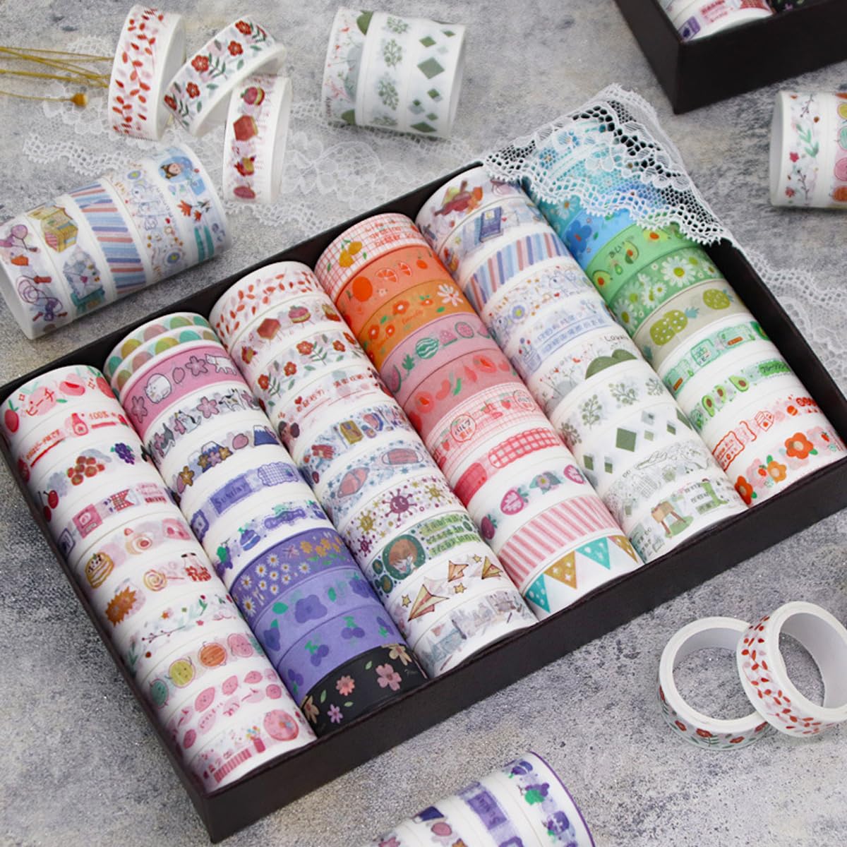 60 Rolls Cartoon Washi Tape Set Washi Tape Stickers Decorative Washi Tapes for DIY Crafts Scrapbooking Projects Paper Stickers