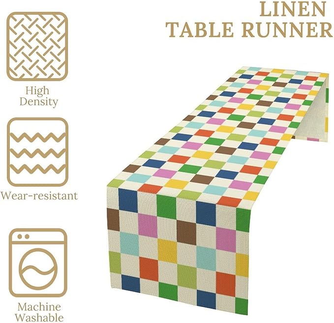 Colorful Checkered Table Runner, Vintage 60s 70s Cute Modern Geometric Table Runner for Party Kitchen Dining Home Outdoor Banquet 13x70in