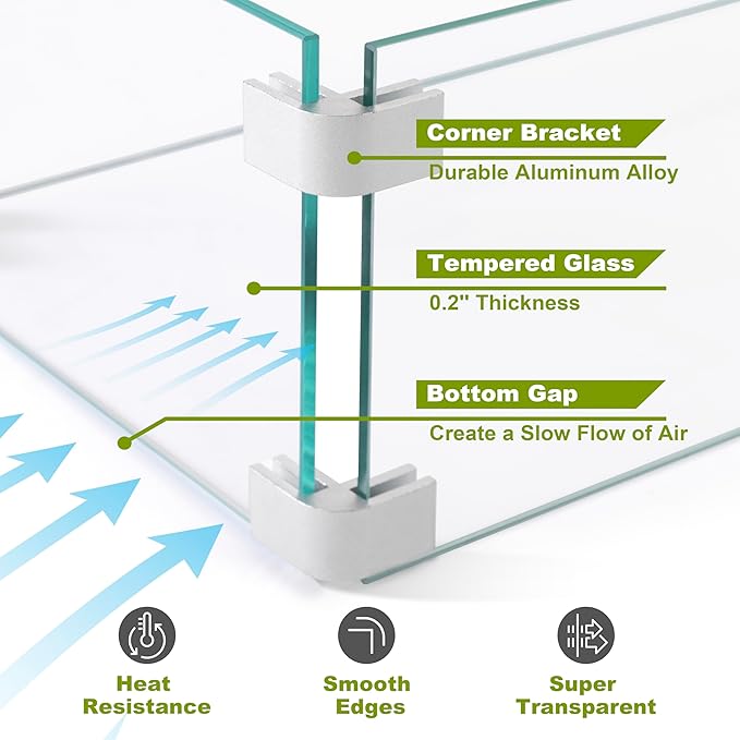 Nuu Garden Tempered Glass Wind Guard for Rectangular Propane Fire Pit Table 29 x 10 x 6 Inch, Durable Flame Guard Shield with Aluminum Alloy Corner Brackets for Outdoor Patio Gas Fire Table