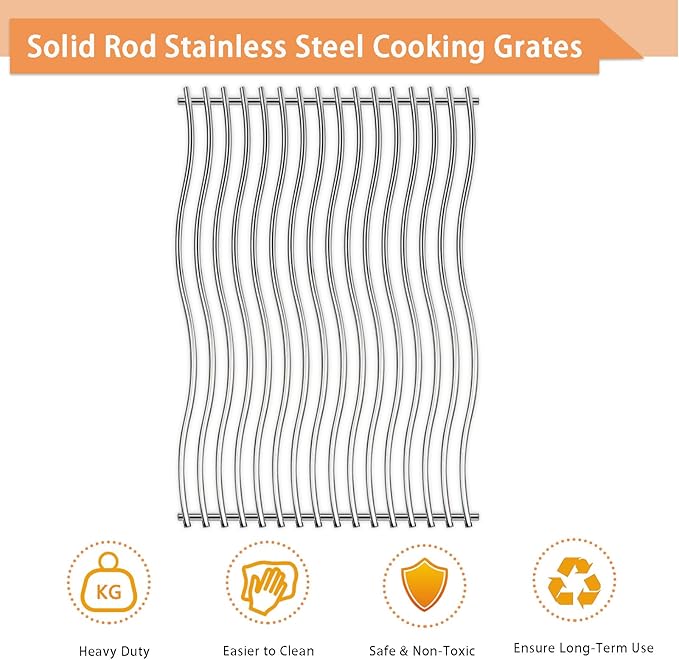 S8C011 Stainless Steel Cooking Grid Grates Replacement for Napoleon Prestige PRO 500, LEX 485 Gas Grill Models, Solid Rods Grill Grates, 17 3/4" x 27 1/2", 2 Pack